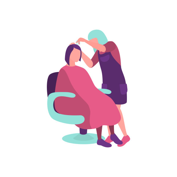 专业时尚的女孩用美发设备为她的客户理发。时尚女性角色用剪刀做理发图片下载