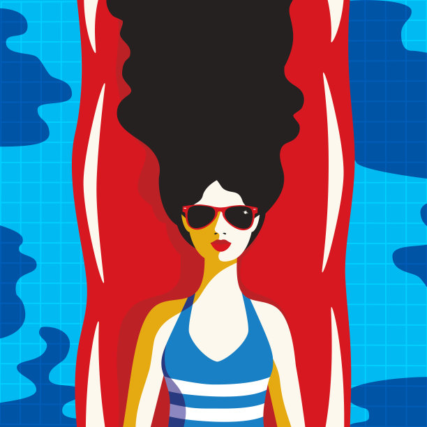 女孩在游泳池床垫上放松图片下载