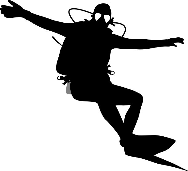 黑色剪影水肺潜水员。矢量插图。图片下载