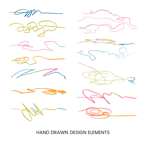 向量集涂鸦抽象圆形插图图片下载