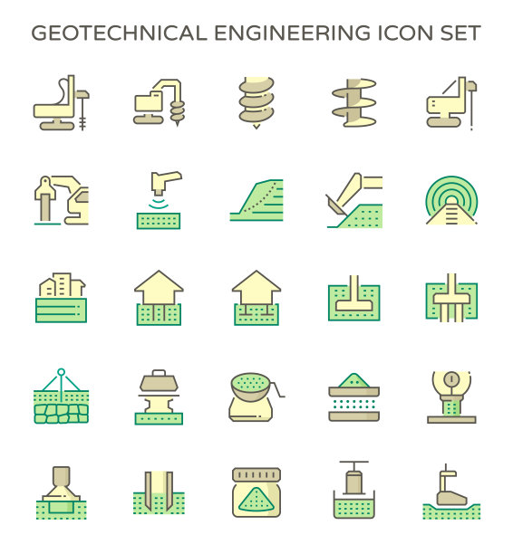 岩土工程和土壤测试矢量图标集设计。图片下载