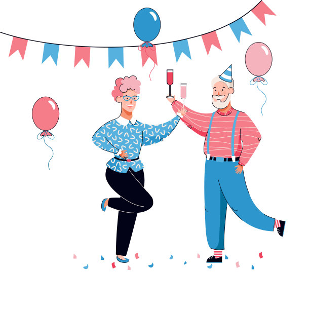 老年人生日或家庭庆典矢量插图孤立。图片下载