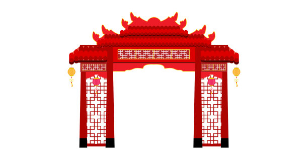 中国大门建筑孤立于白色之上图片下载