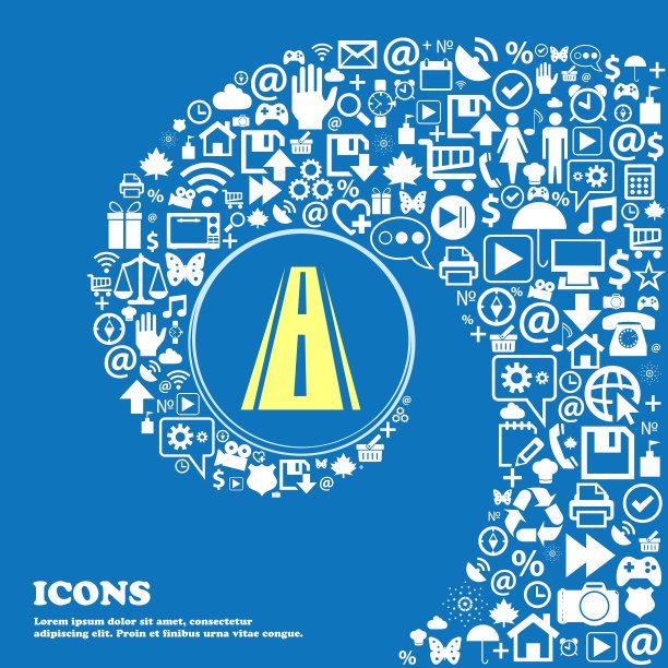 道路标志标志。一组漂亮的图标扭曲成一个大图标的中心螺旋。向量图片下载