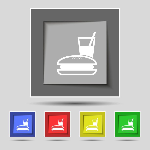 午餐盒图标标志上原来的五种颜色的按钮。向量图片下载