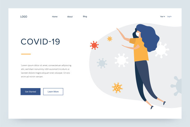 冠状病毒COVID-19预防措施。戴口罩预防疫情。网站模板登陆页面设计。医疗保健和医疗理念。矢量插图平面设计。为文本复制空间。图片下载