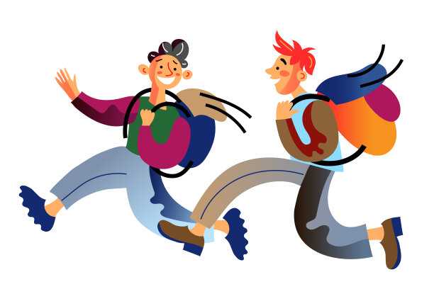 向量插图的微笑匆忙学童图片下载