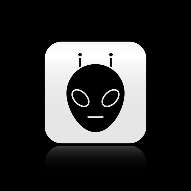 黑色外星人图标孤立在黑色背景上图片下载