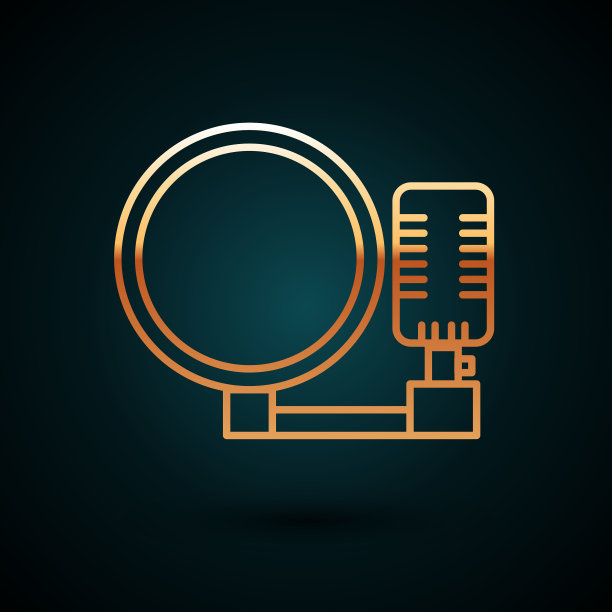 金色线麦克风图标隔离在深蓝色图片下载