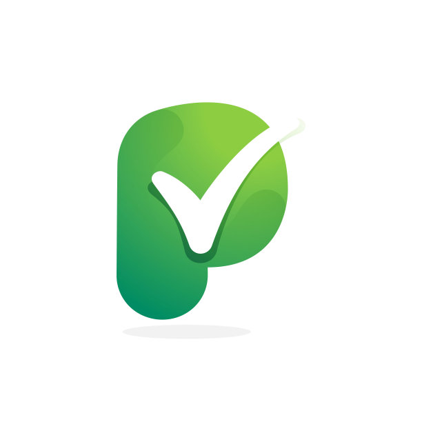 P字母绿色标志与检查标记内。图片下载