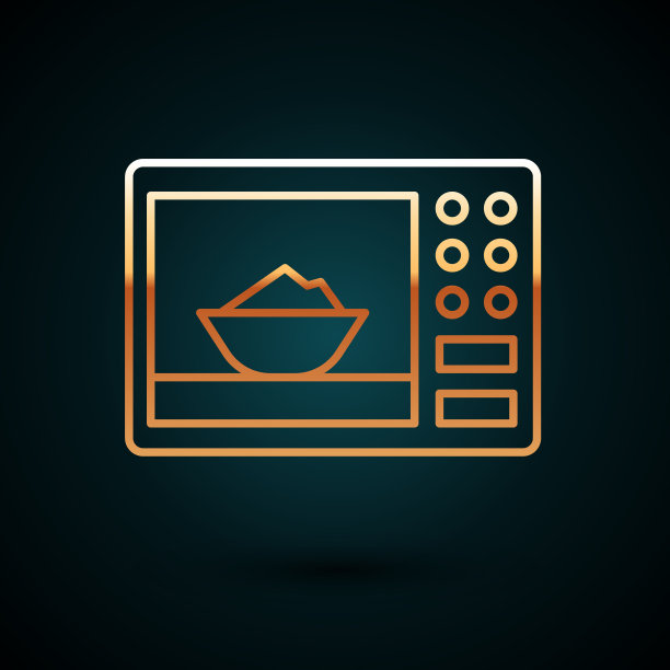 黄金线微波炉图标孤立在黑暗图片下载