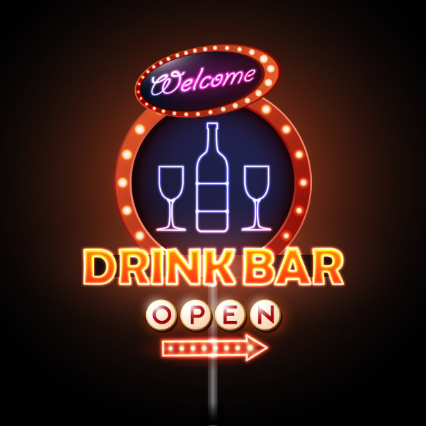 酒吧霓虹招牌。矢量图图片下载
