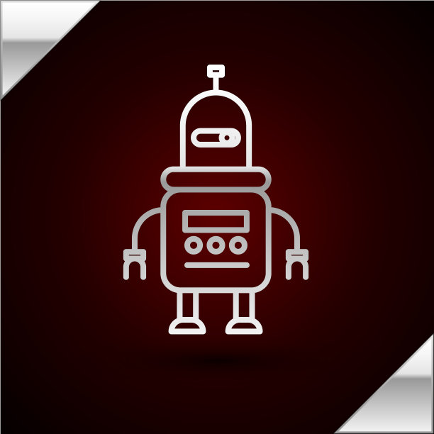 银色线机器人图标孤立在暗红色图片下载