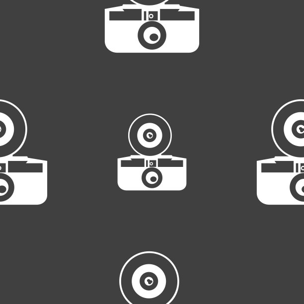 复古照片相机图标标志。灰色背景上的无缝模式。向量图片下载