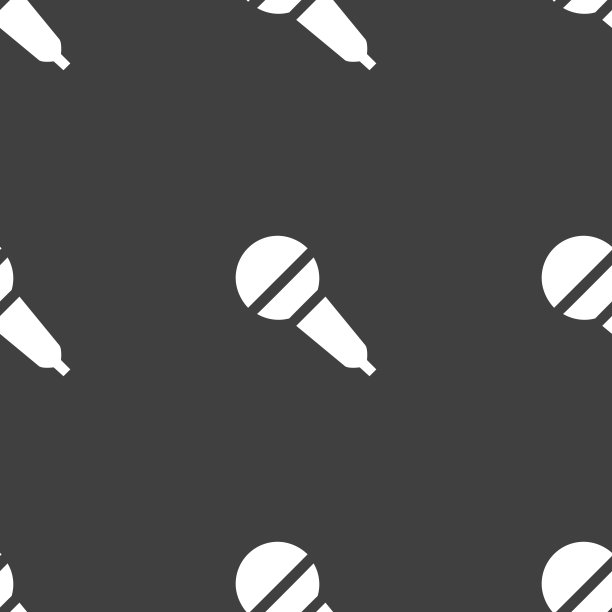 麦克风图标符号。灰色背景上的无缝模式。向量图片下载