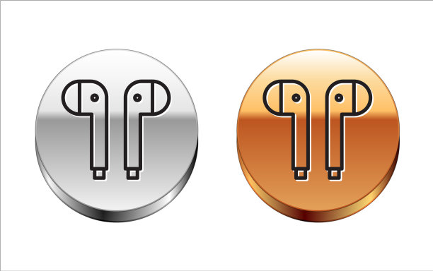 黑色线空气耳机图标图标隔离上图片下载