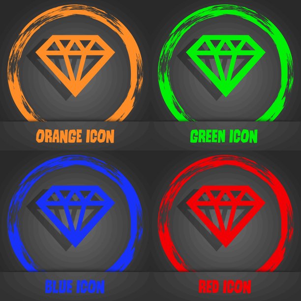 钻石图标。时尚的现代风格。橙色，绿色，蓝色，红色的图案。向量图片下载