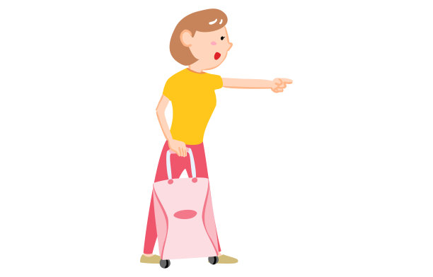 一个女人拿着一个手提箱指着前方的插图图片下载