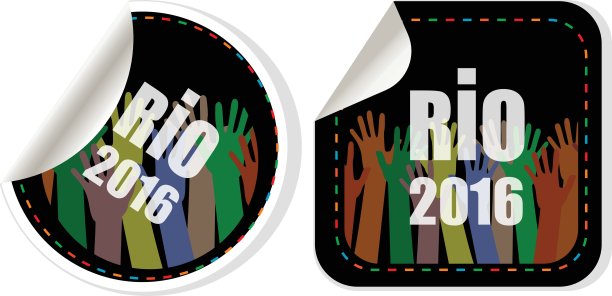 贴纸。标志符号里约热内卢2016年奥运会在巴西国旗的颜色。巴西狂欢节。矢量图图片下载