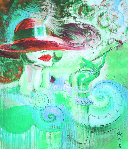 画着一个叼着香烟的漂亮女人图片下载