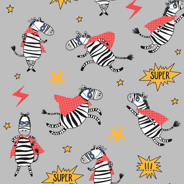 可爱的无缝图案与超级斑马图片下载