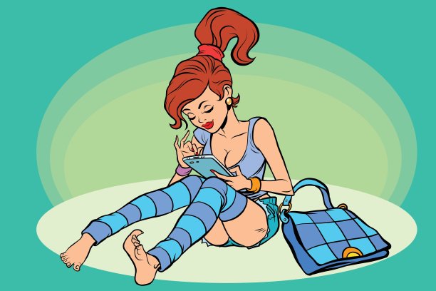 年轻女子在看智能手机图片下载