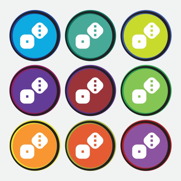 骰子方块图标标志。九个多色圆形按钮。向量图片下载
