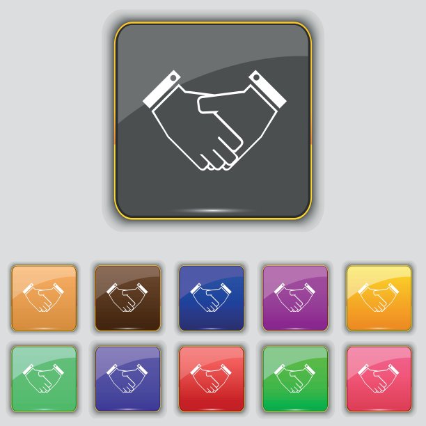 握手图标符号。为你的网站设置11个颜色的按钮。向量图片下载