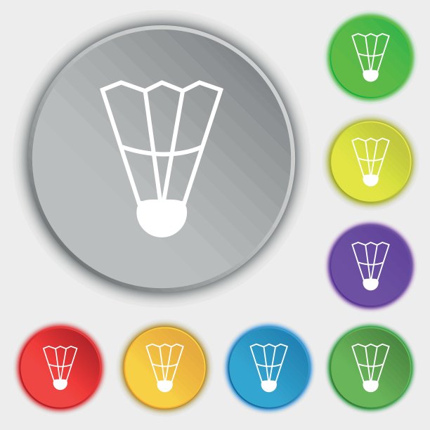 羽毛球图标符号。符号在八个平面按钮上。向量图片下载