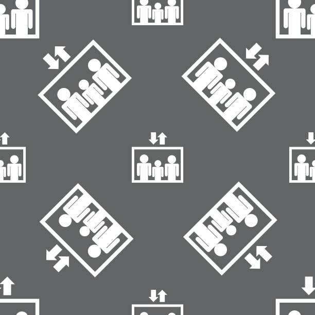 电梯的象征符号。灰色背景上的无缝模式。向量图片下载