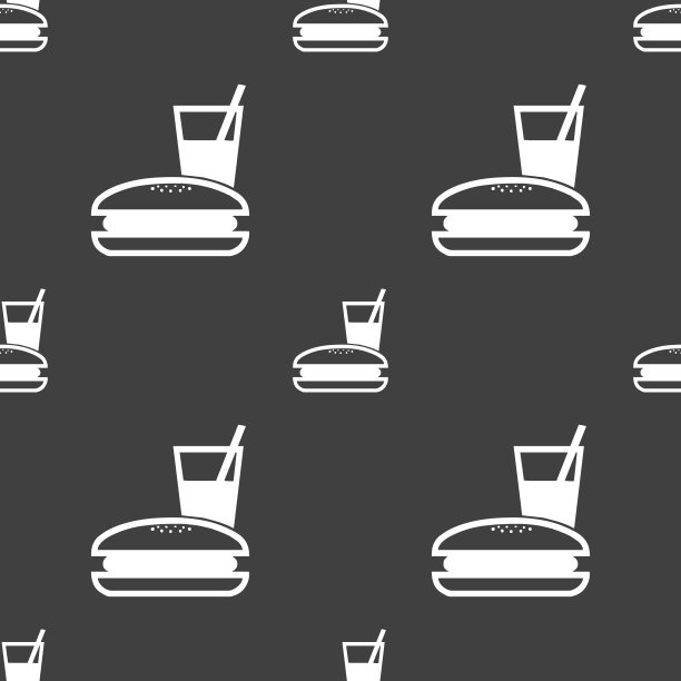 午餐盒图标标志。灰色背景上的无缝模式。向量图片下载