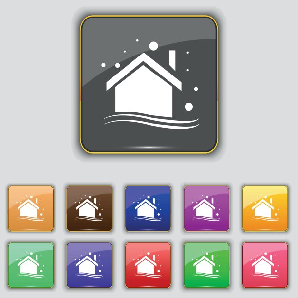冬季房子图标标志。为你的网站设置11个颜色的按钮。向量图片下载