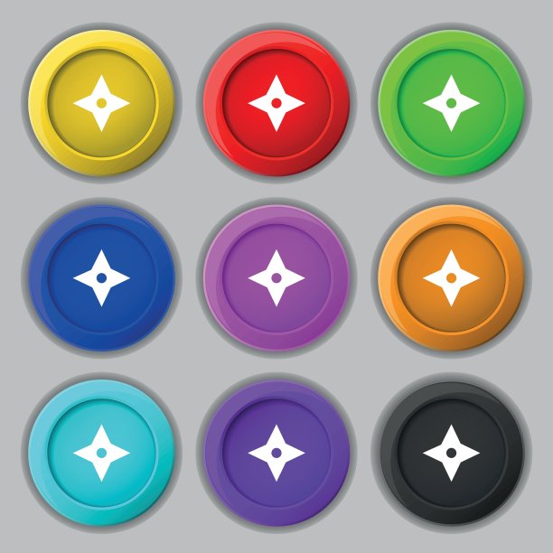 忍者之星，飞镖的标志。符号上有九个圆形彩色按钮。向量图片下载