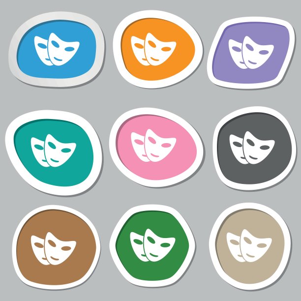 面具图标符号。五颜六色的纸贴。向量图片下载