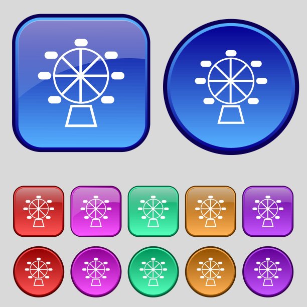 摩天轮图标标志。你设计的一套12个老式纽扣。向量图片下载