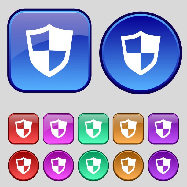 盾牌图标符号。你设计的一套12个老式纽扣。向量图片下载