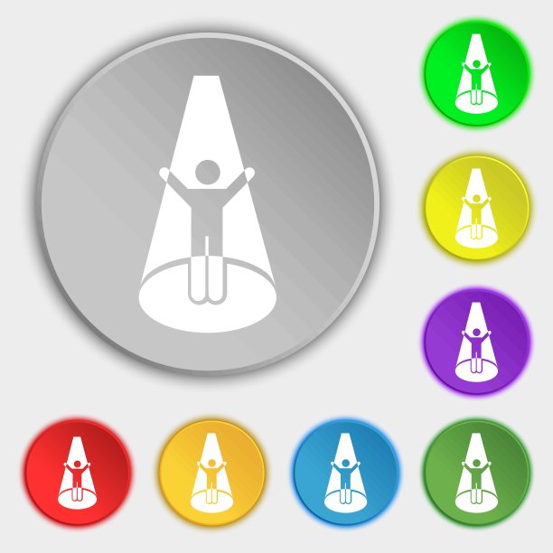 聚光灯下图标符号。符号在八个平面按钮上。向量图片下载