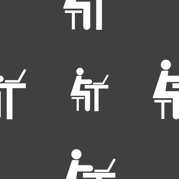 商人工作的电脑图标标志。灰色背景上的无缝模式。向量图片下载