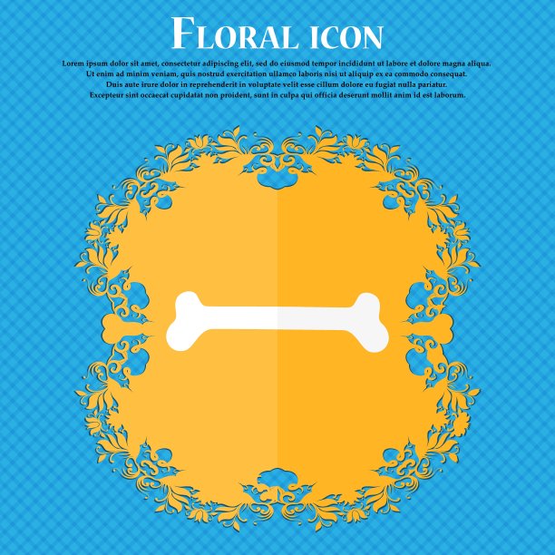 狗骨头图标。花卉平面设计的蓝色抽象背景与地方为您的文本。向量图片下载
