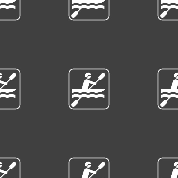 划独木舟的迹象。灰色背景上的无缝模式。向量图片下载