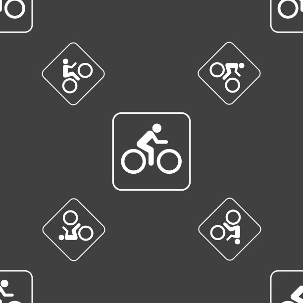 骑自行车的迹象。灰色背景上的无缝模式。向量图片下载