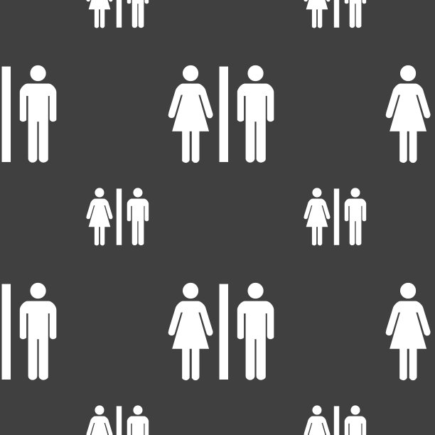 一个男人和一个女人的剪影图标标志。灰色背景上的无缝模式。向量图片下载