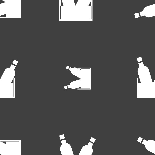 啤酒瓶图标标志。灰色背景上的无缝模式。向量图片下载