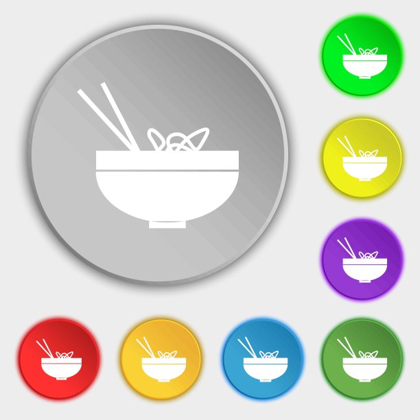 意大利面图标符号。符号在八个平面按钮上。向量图片下载