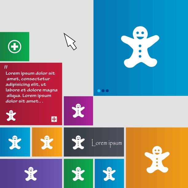 姜饼人的图标。按钮。现代界面网站按钮与光标指针。向量图片下载