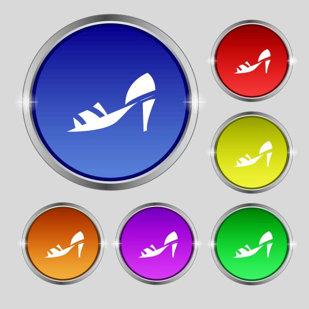 鞋图标符号。圆形符号上鲜艳的色彩按钮。向量图片下载