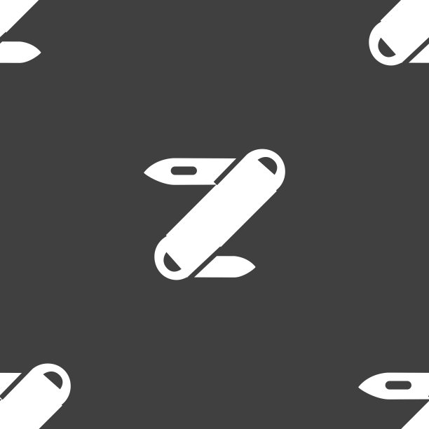 口袋刀图标标志。灰色背景上的无缝模式。向量图片下载