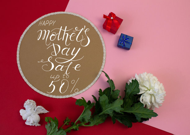 卡片、横幅和图案，以便在母亲节享受五折优惠图片下载