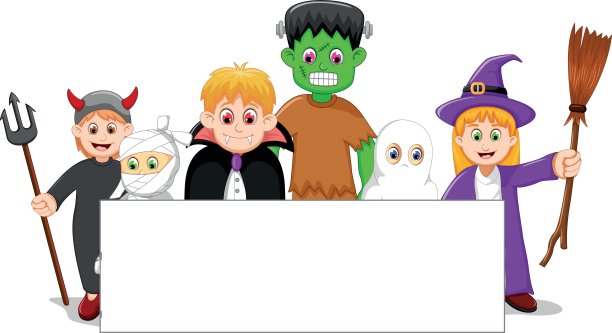 卡通万圣节设定角色与空白标志图片下载