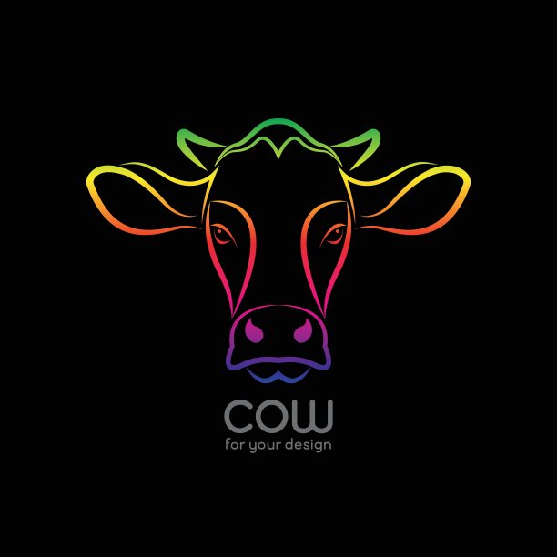 矢量图像的牛头设计在黑色的背景，牛标志。图片下载